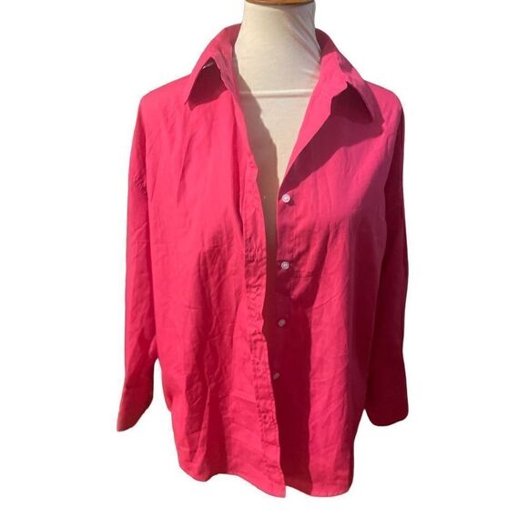 SHEIN Hot Pink Button Down Casual Long Sleeve Lightweight Top Size Small - Picture 1 of 10